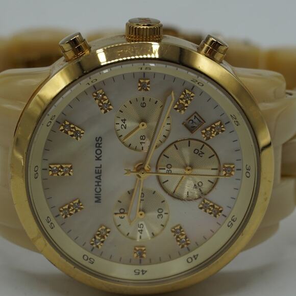 Michael Kors Ritz Horn Band w/ Mother of Pearl Face Chronograph Watch - Picture 4 of 5